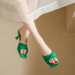 square toe stiletto heel sandals women's summer outdoor fashion mid heel white high heels soft leather fairy style gentle - Image 4