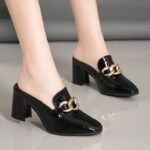 New European and American Style High-Heeled Half-Slip Shoes Women's Lazy Closed-Toe Half-Slippers - Image 2