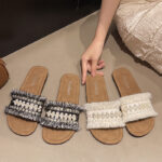 Open-Toe Pearl Flat Beach Sandals for Women - Image 2