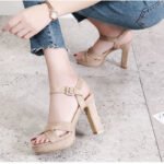 New Summer Style Versatile One-Line Buckle Sandals for Women Thick Heel Open Toe Sexy Black Waterproof Platform 10cm High Heels - Image 7