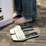 new summer square toe beach shoes all-match denim blue square buckle flat shoes - Image 3