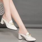 New European and American Style High-Heeled Half-Slip Shoes Women's Lazy Closed-Toe Half-Slippers - Image 4