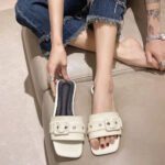 new summer square toe beach shoes all-match denim blue square buckle flat shoes - Image 7