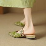 New Style Baotou Half Slippers Women's Outer Wear Floral Cloth Rhinestone Women's Flat Shoes with Buckle - Image 9