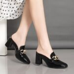 New European and American Style High-Heeled Half-Slip Shoes Women's Lazy Closed-Toe Half-Slippers - Image 5