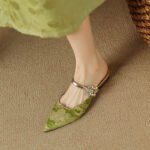 New Style Baotou Half Slippers Women's Outer Wear Floral Cloth Rhinestone Women's Flat Shoes with Buckle - Image 5