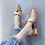 New Student Korean Style All-match Thick Heel Low Heel Pointed Half-drag Large Size Mueller Shoes - Image 6