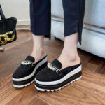 Baotou Half-Slip Heelless Thick-Soled Wedge Two-Color Sole Large Size Sandals