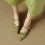 New Style Baotou Half Slippers Women's Outer Wear Floral Cloth Rhinestone Women's Flat Shoes with Buckle - Image 3