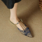New Style Baotou Half Slippers Women's Outer Wear Floral Cloth Rhinestone Women's Flat Shoes with Buckle - Image 2