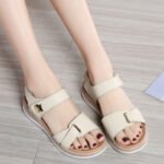 Summer New Versatile Flat Sandals for Women Velcro Pregnant Women Casual Flat Heel Korean Style Comfortable Student Genuine Leather Women's Shoes - Image 5