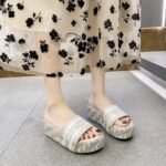 D Home Letter Embroidered Thick Slippers 2026 Spring and Summer New Korean Fashion Height Increased Outdoor One-word Sandals for Women - Image 5