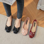 36 size New Style Flat Black Small Fragrance Square Toe Shoes Patent Leather Shallow Mouth Shoes Soft Sole Plaid Bean Shoes - Image 4
