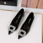 Shallow Patent Leather Low-Heeled Rhinestone High Heels That Are Comfortable - Image 5