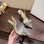New Stiletto Heel Pointed Bride Wedding Shoes Sequin Rhinestone Bow Summer Baotou High Heels Sandals Bridesmaid Shoes - Image 4