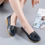 Summer Hollow New Leather Shoes for Middle-Aged and Elderly Mothers, Women's Single Shoes, Beanie Shoes, Leather Shoes, Soft-Soled Wedge-Heeled Clogs - Image 5