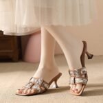 Summer Hot-Selling Model, National Style High-Heeled Slippers for Outdoor Wear, Thin Heel Single-Strap Sandals
