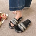D Home Letter Embroidered Thick Slippers 2026 Spring and Summer New Korean Fashion Height Increased Outdoor One-word Sandals for Women - Image 4