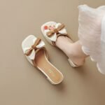 French Style Thick Heel High-end High-heeled Slippers Women's 2025 Summer Outer Wearing New Arrival Slide-off Bow Half-slipper Sandals - Image 4