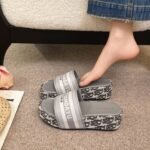 D Home Letter Embroidered Thick Slippers 2026 Spring and Summer New Korean Fashion Height Increased Outdoor One-word Sandals for Women - Image 2