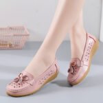 Summer Hollow New Leather Shoes for Middle-Aged and Elderly Mothers, Women's Single Shoes, Beanie Shoes, Leather Shoes, Soft-Soled Wedge-Heeled Clogs