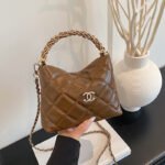 New Quilted Chain Bag, Fragrant Twist Handle Bag, Trendy Women's Bag, Shoulder Crossbody Bag, Oil Wax Leather Retro Bucket Bag - Image 2
