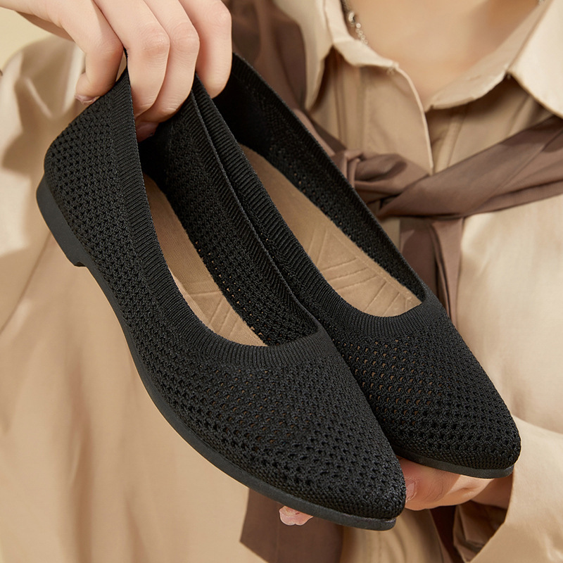 O1CN0189YsWo2NT73niNApK_!!2209247099963-0-cib 41 SIZE Women’s summer solid color pointed flat shoes casual breathable ladies hollow cloth shoes French style no tired shoes - Image 1