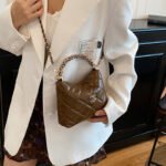 New Quilted Chain Bag, Fragrant Twist Handle Bag, Trendy Women's Bag, Shoulder Crossbody Bag, Oil Wax Leather Retro Bucket Bag - Image 9