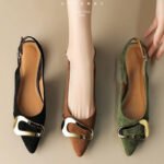 37-39 SIZE French Retro Metal Buckle Flats Shoes for Women 2026 Spring and Summer Baotou Sandals Pointed Toe Elegant Pumps - Image 4