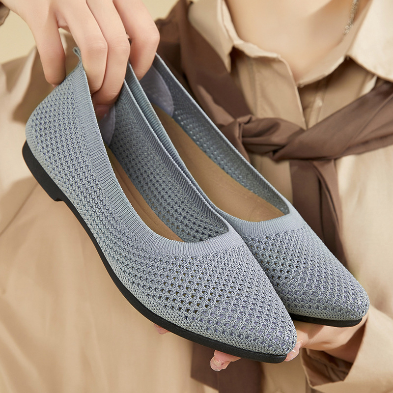 O1CN01rSNneP1fbxJeaX5Ls_!!2211408924026-0-cib 39 SIZE Women’s summer solid color pointed flat shoes casual breathable ladies hollow cloth shoes French style no tired shoes - Image 1
