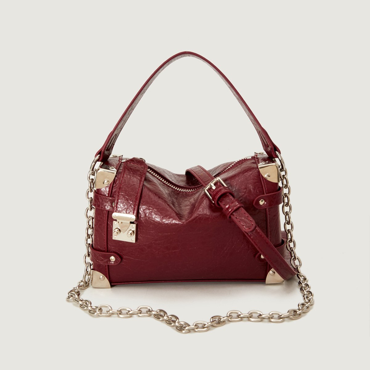 O1CN01yIRleg2Js47xAJz6H_!!2217613309476-0-cib Chanel-Style Chain Square Box Bag for Women, Stylish Handbag, Textured Boston Bag, Large Capacity, Soft Leather Crossbody Bag - Image 1