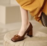 36 SIZE women’s shoes temperament square head high heels thick heels - Image 2