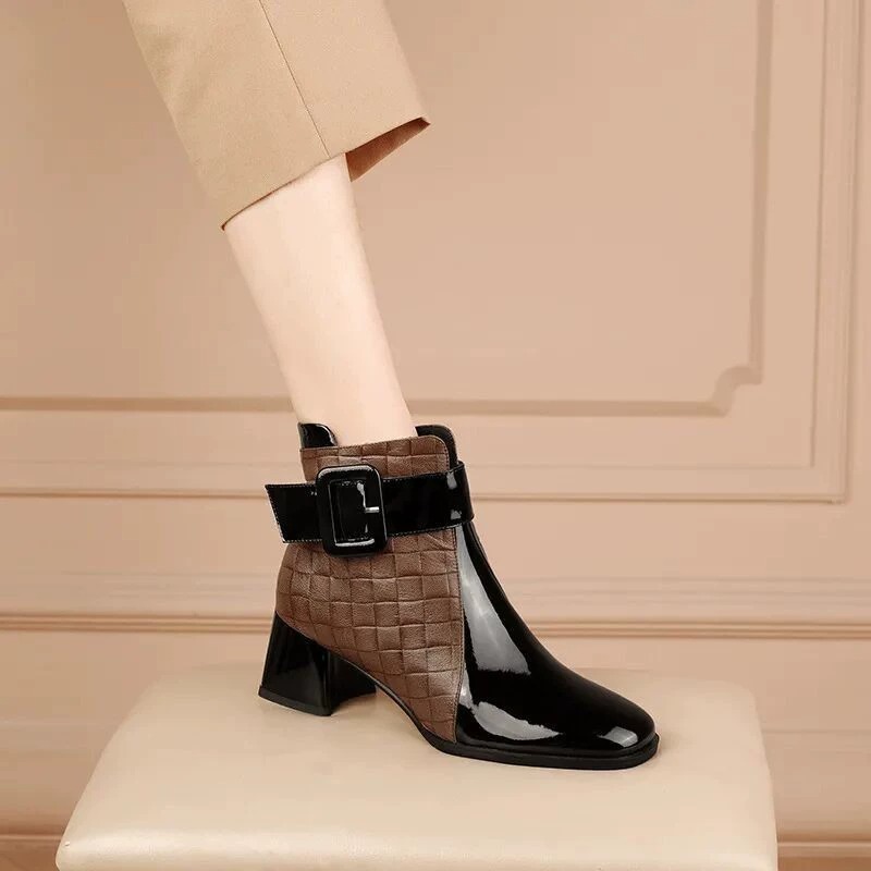 imgi_18_O1CN01Cu230Z25juDu83kWk_!!220935383756 39 SIZE autumn new style, fleece-lined fashion boots, chunky heel short boots - Image 1