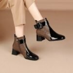 39 SIZE autumn new style, fleece-lined fashion boots, chunky heel short boots - Image 2
