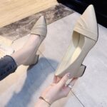 Pointed-toe high heels, 2026 new spring style, women's mid-heel, black soft-soled leather shoes, chunky heel, work shoes. - Image 3