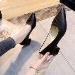Pointed-toe high heels, 2026 new spring style, women's mid-heel, black soft-soled leather shoes, chunky heel, work shoes. - Image 2