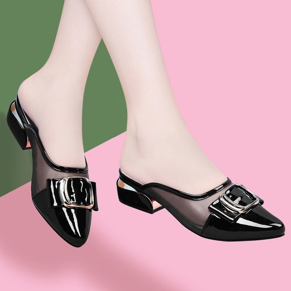 O1CN01OsbH611LIulfPRWlY_!!2218662341277-0-cib Mesh Sandals and Slippers for Women 2024 Summer New Arrival All-Match Fashionable Outer Wear Low Heel Chic Heel Half Slippers for Women Elegant - Image 1