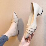 Pointed-toe high heels, 2026 new spring style, women's mid-heel, black soft-soled leather shoes, chunky heel, work shoes. - Image 4