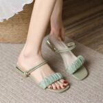 Women's Sandals 2026 Summer New Style Chunky Heel Popular French Mid-Heel Fairy Style High Heel Two-Way Sandals Women's Trendy