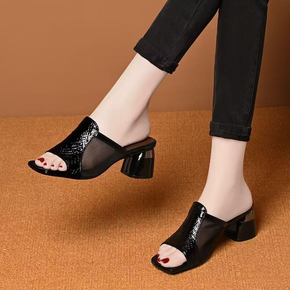 O1CN01d5QTEG23sUmWvKCEE_!!2221361667311-0-cib 2026 Plus Size Women's Shoes Korean Style Fashion Mesh Breathable Open Toe Versatile Long Standing Comfort Chunky Heel Slip-on Women's Shoes - Image 1