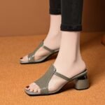 2026 Plus Size Women's Shoes Korean Style Fashion Mesh Breathable Open Toe Versatile Long Standing Comfort Chunky Heel Slip-on Women's Shoes - Image 3