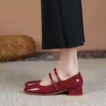 Retro Mary Jane Small Leather Shoes with Low Heels 2025 Autumn New Square Toe Shallow Mouth Thick Heel Flats with Versatile and Elegant Elegant - Image 6