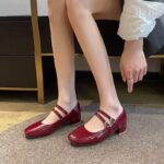 Retro Mary Jane Small Leather Shoes with Low Heels 2025 Autumn New Square Toe Shallow Mouth Thick Heel Flats with Versatile and Elegant Elegant - Image 2