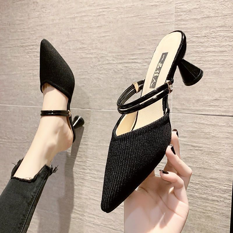 O1CN01uDyOVX1XQUpnUS4EN_!!2221161302918-0-cib One Shoe, Two Wear Sandals for Women, 2025 Spring and Summer New Style Knitted High Heels for Outer Wear, Heightening One-Line Toe Half-Sandals - Image 1