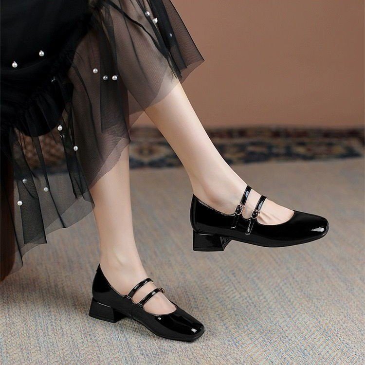 O1CN01xJGNKI25BYrodzXk7_!!2220584527488-0-cib Retro Mary Jane Small Leather Shoes with Low Heels 2025 Autumn New Square Toe Shallow Mouth Thick Heel Flats with Versatile and Elegant Elegant - Image 1