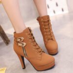 Short Boots for Women 2025 Autum New Korean Style Short Ankle Boots for Women Fashionable High Heels European and American Popular Lace-Up Shoes for Women - Image 3