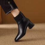 Brown Retro Fashion Thick Heel Square Toe Short Boots 2025 Women's Autumn and Winter Mid-High Heel Knitted Wool Mouth Fashion Slim Boots - Image 5