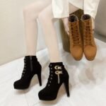 Short Boots for Women 2025 Autum New Korean Style Short Ankle Boots for Women Fashionable High Heels European and American Popular Lace-Up Shoes for Women - Image 7