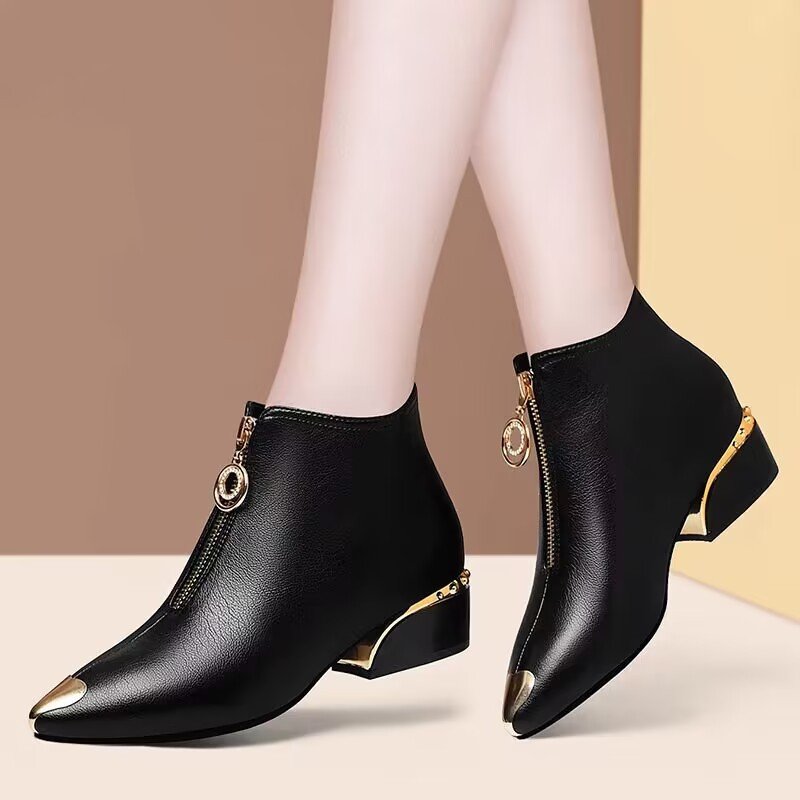 O1CN01VtfdSE1WLcwp78bpb_!!2210208092772-0-cib 2026 Women's Genuine Leather Chunky Heel Pointed Toe Shoes, Stylish and Versatile, New Spring/Autumn British Style Ladies' Shoes - Image 1