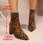 Leopard print retro pointed-toe fashion boots, spring and autumn foreign trade large size chunky heel short boots, 2026 new women's boots - Image 8